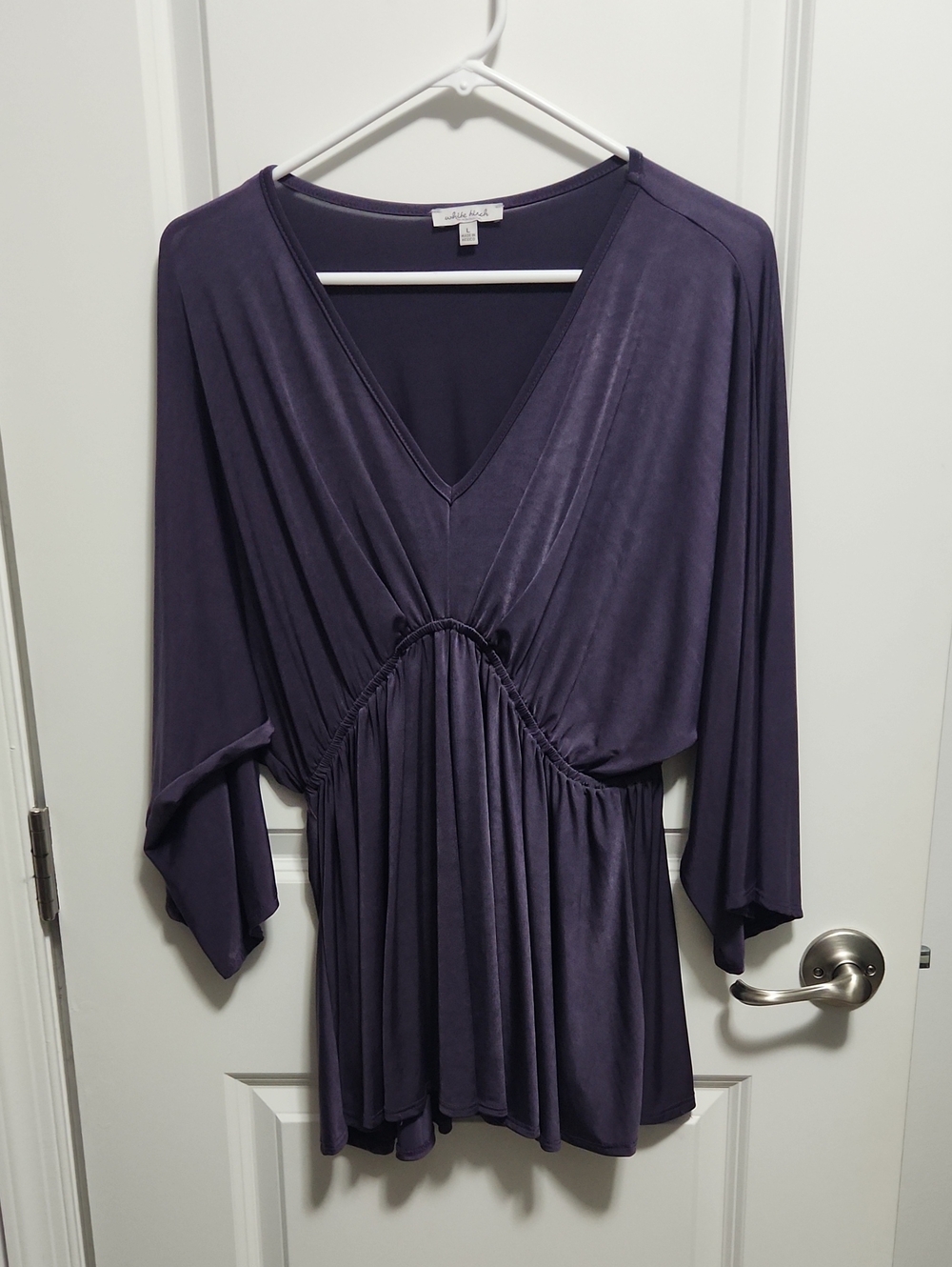 White Birch Deep Purple V-Neck Gathered Empire Waist Tunic